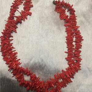 Vibrant Red Coral Necklace with Rustic Texture